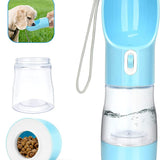 Portable Dog Water Bottle for Walking, Leak Proof Puppy Water Bottle with Food Container, Lightweight Pet Water Bottle for Hiking, Easy to Carry, BPA Free (Blue)
