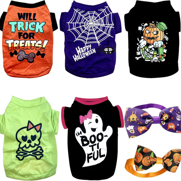 Halloween Ghost Pet Costume Outfits Printed Puppy Shirt Cute Pumpkin Dog Clothes for Small Dogs Cats Pet Apparel Halloween Party Cosplay