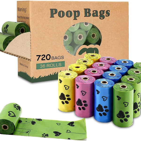 Biodegradable Dog Poop Bags: 720 Bags Extra Thick Strong Leak Proof Dog Waste Bags for Dogs with 1 Dispenser (4 Mixed Colors Green Blue Yellow Pink) -Scented