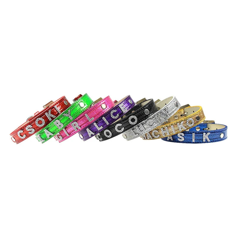 Personalized Dog Collar Bling Rhinestone DIY Names Puppy Cat Leather Collars Small Large Dog Necklace Free Name Pet Accessories