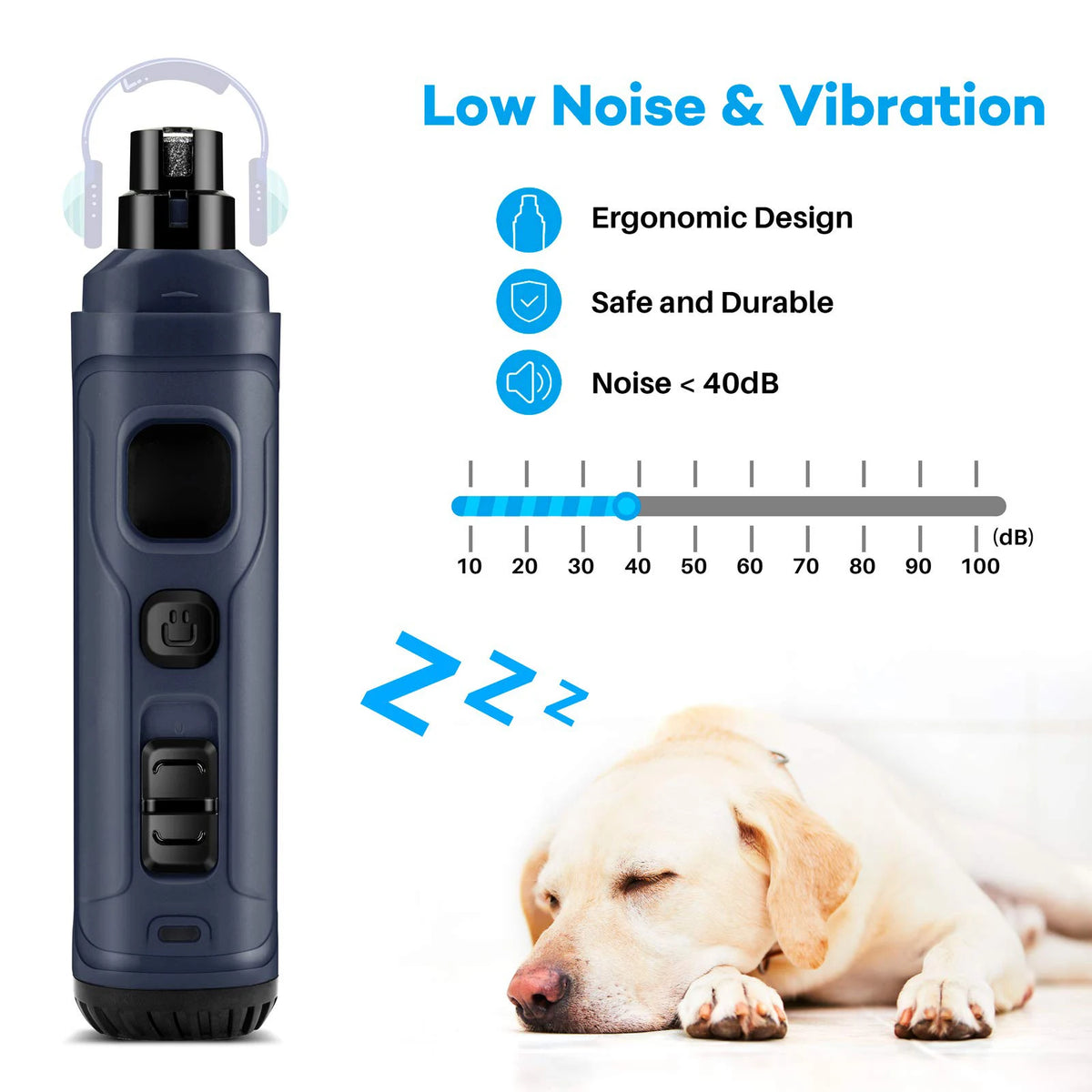 PAWSUNDAY Dog Nail Grinder with 2 LED Light 8000-10000 RPM Powerful Electric Pet Nail Trimmer for dog Cat and small animal