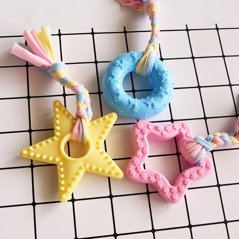 Rope Knot Pet Dog Interactive Toy Chewing Pentagram Natural Rubber Durable Small Dog Training Chewing Molar Teethbrush Pet Toy