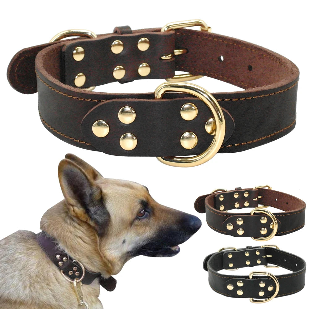 Leather Dog Collar For Small Medium Large Dogs Soft Padded Big Dog Collars for Pitbull Labrador German Shepherd S-XXL
