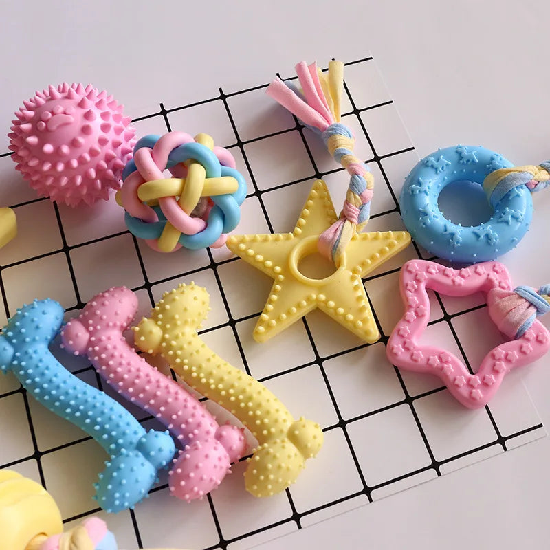 Rope Knot Pet Dog Interactive Toy Chewing Pentagram Natural Rubber Durable Small Dog Training Chewing Molar Teethbrush Pet Toy