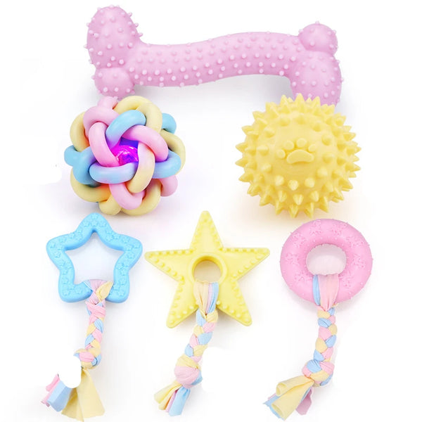 Rope Knot Pet Dog Interactive Toy Chewing Pentagram Natural Rubber Durable Small Dog Training Chewing Molar Teethbrush Pet Toy
