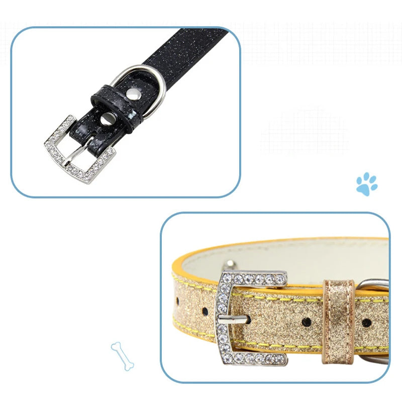 Personalized Dog Collar Bling Rhinestone DIY Names Puppy Cat Leather Collars Small Large Dog Necklace Free Name Pet Accessories
