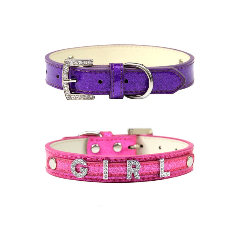 Personalized Dog Collar Bling Rhinestone DIY Names Puppy Cat Leather Collars Small Large Dog Necklace Free Name Pet Accessories