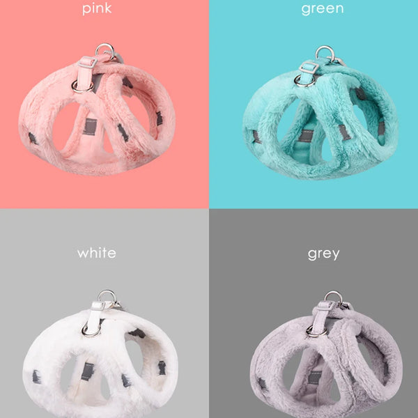 Luxury Upgrade Cat Puppy Harness and Leash Sets Winter Warm Pet Reflective Harnesses Vest for Cats Kitten Small Dogs Yorkshire