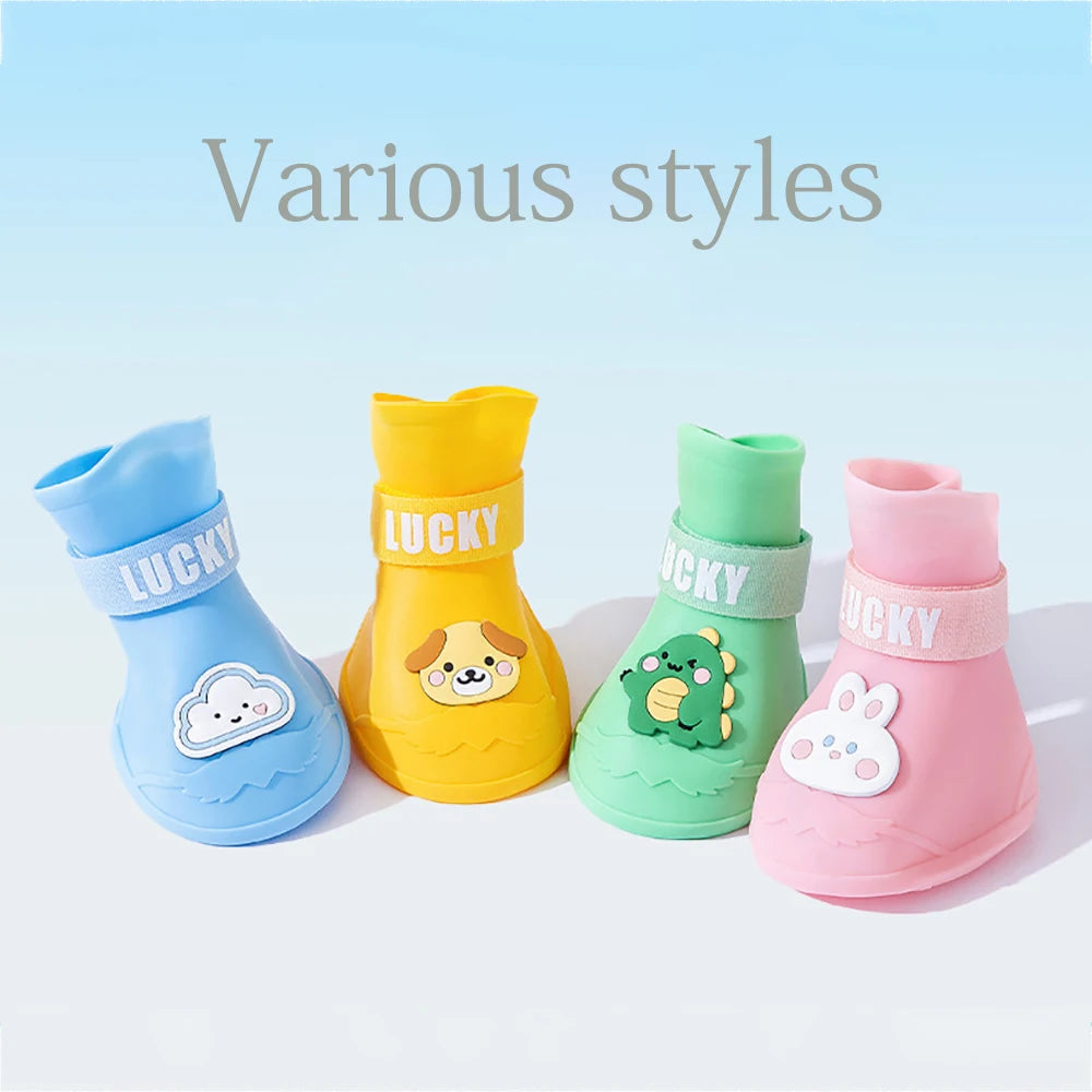 Waterproof Anti-Slip Rubber Rainshoe for Pets,Outdoor Shoe,Ankle Boots,Pet Accessories,Small Medium and Large Dogs and Cats,4PCs