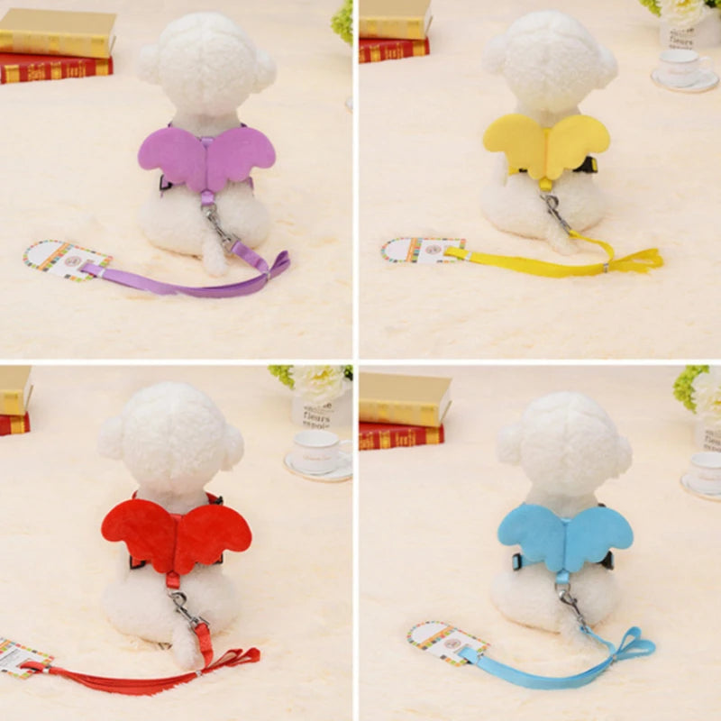 Dog Traction Rope Angel Pet Wing Small Pet Dog cat Rabbit Chest Set Cute Collar Safety Belt Adjustable Outdoor Walk Leash Rope