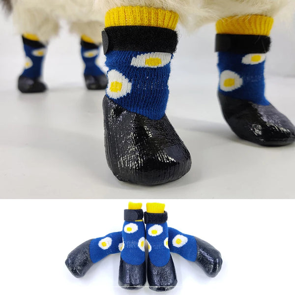 4pcs Winter Warm Dogs Socks Cute Cartoon Non-slip Dog Shoes Dog Rain Snow Boots Soft Breathable Paw Protector For Small Puppy