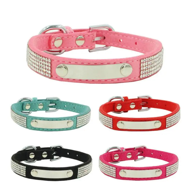 Personalized Dog Collar Leather Rhinestone Bling Charms Custom Pet Dogs Cat Name