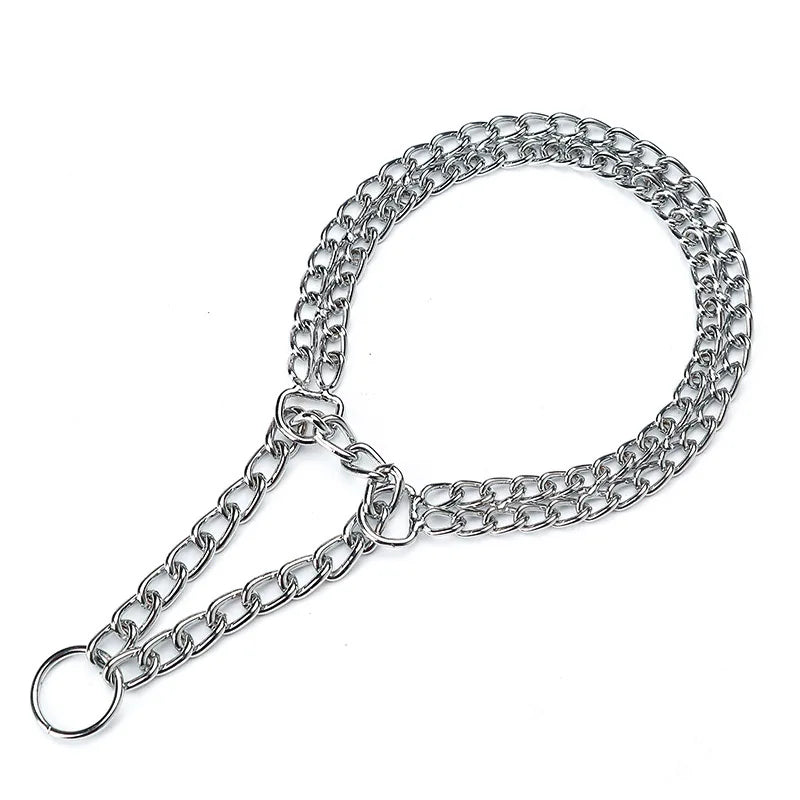 35-70cm Dog Collar Metal Adjustable Double Row Telescopic Chain Triple Ring Explosion-Proof Punch Collar Dog Training Supplies