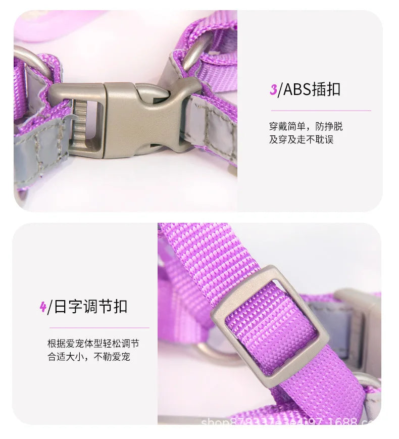 Miniso Kawaii Reflective Luminous Harness Hello Kitty Cartoon Pet Leash Kuromi Cute Prevent Breaking Away Vest Fashion New Style