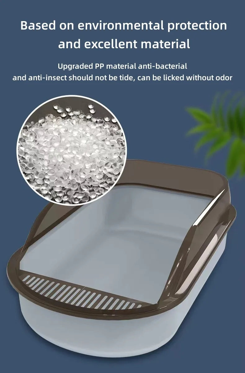 New Premium, Luxurious High-Quality Large Spacious Plastic Cat Litter Box with Anti-Splash Design for Open Cats Toilet. High Cap