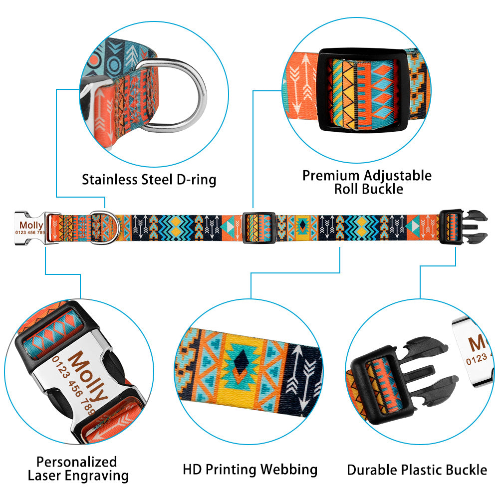 Engraved Adjustable Printed Dog Collar Name Free Nameplate ID Tag Personalized Small Large Medium Pet Dogs Collars