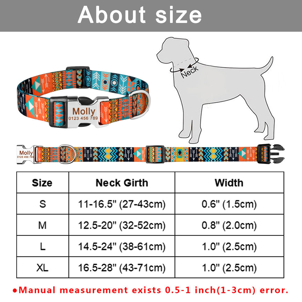 Engraved Adjustable Printed Dog Collar Name Free Nameplate ID Tag Personalized Small Large Medium Pet Dogs Collars