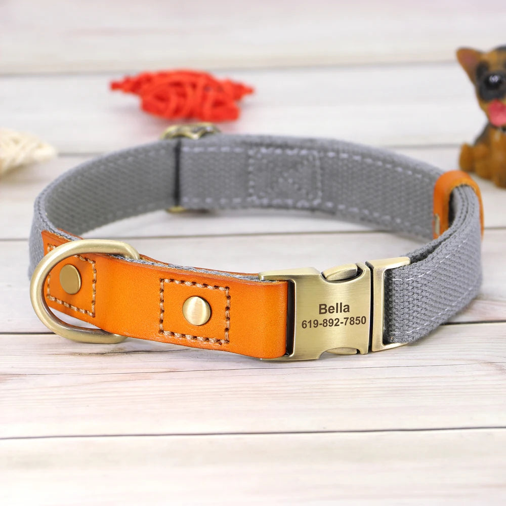 Personalized Nylon Dog Collar Leather Dogs Collars Free Engraved Pet ID Name Buckle Necklace Anti-lost For Small Large Dogs Pug
