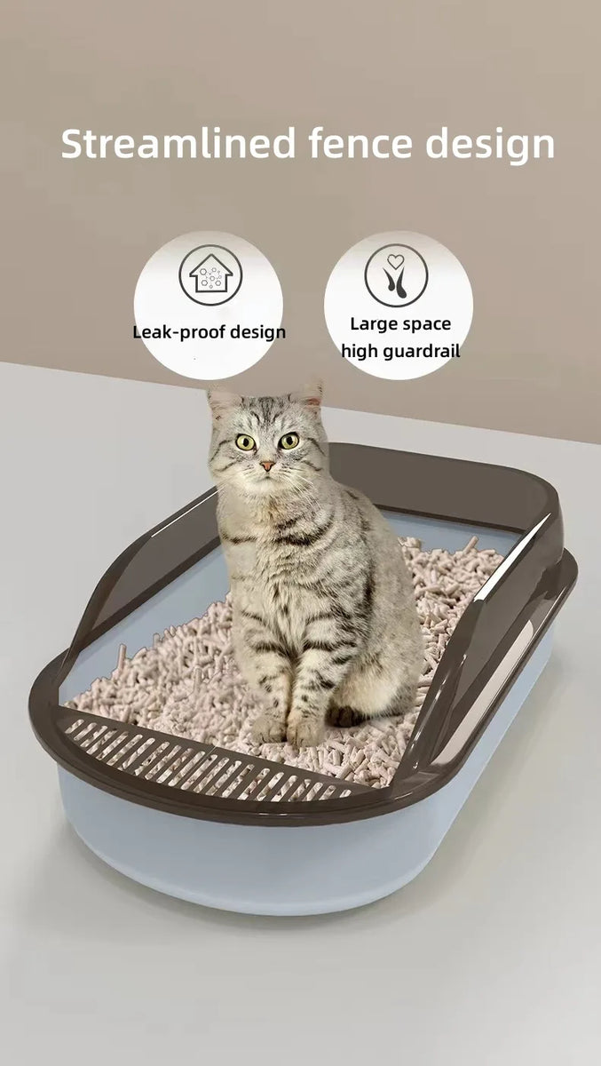 New Premium, Luxurious High-Quality Large Spacious Plastic Cat Litter Box with Anti-Splash Design for Open Cats Toilet. High Cap