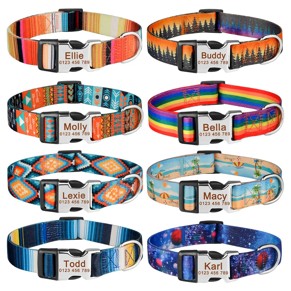 Engraved Adjustable Printed Dog Collar Name Free Nameplate ID Tag Personalized Small Large Medium Pet Dogs Collars
