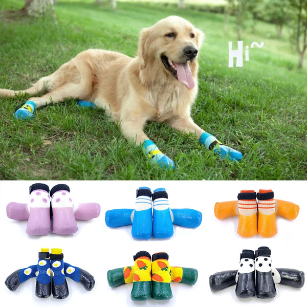 4pcs Winter Warm Dogs Socks Cute Cartoon Non-slip Dog Shoes Dog Rain Snow Boots Soft Breathable Paw Protector For Small Puppy