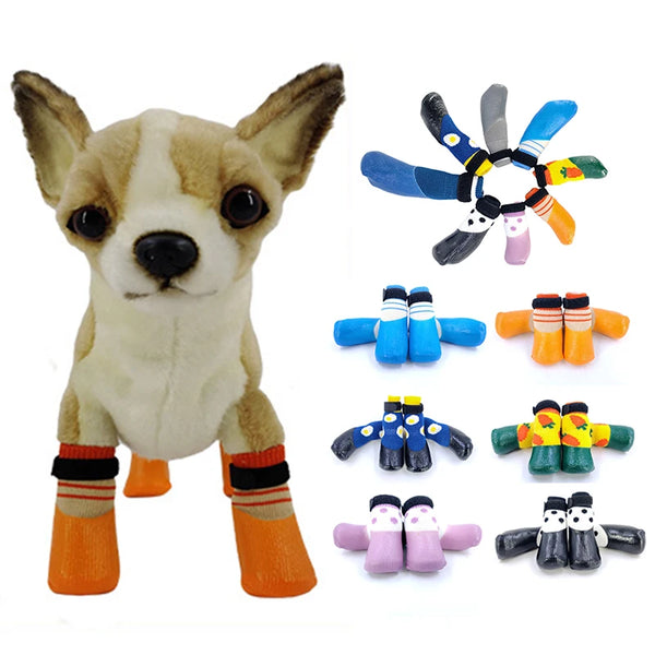 4pcs Winter Warm Dogs Socks Cute Cartoon Non-slip Dog Shoes Dog Rain Snow Boots Soft Breathable Paw Protector For Small Puppy