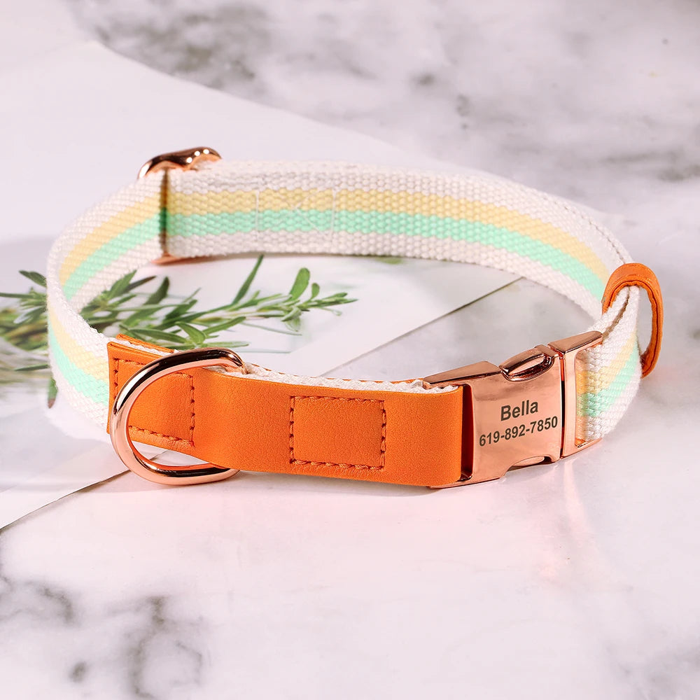 Personalized Nylon Dog Collar Leather Dogs Collars Free Engraved Pet ID Name Buckle Necklace Anti-lost For Small Large Dogs Pug