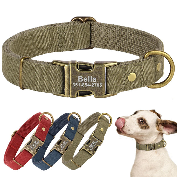 Customized Nylon Dog Collar Personalized Dogs ID Tag Collars Pet Necklace With Metal Buckle for Small Large Dogs Pitbull Buldog
