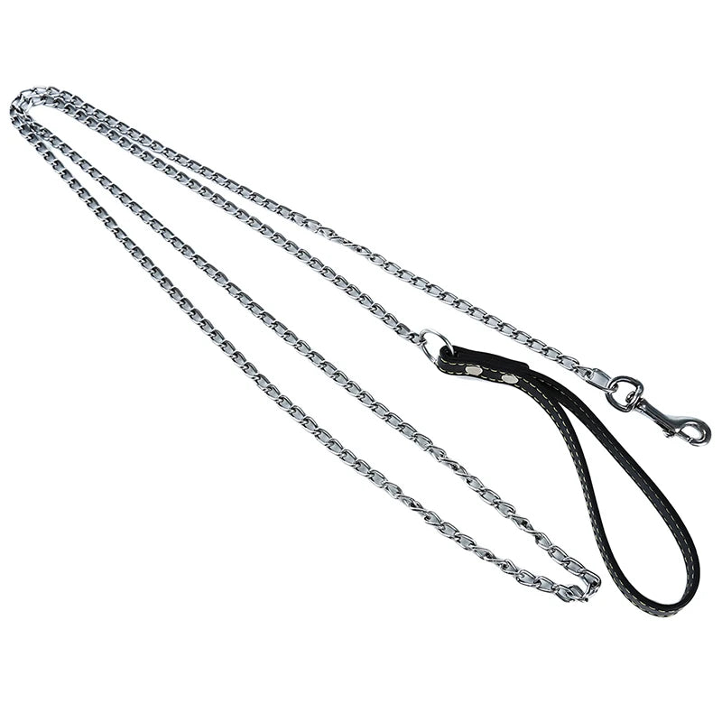 Durable Anti-Bite Metal Dog Chain Lead For Small Medium Large Dog Chain Leash Handle Leads PU Leather Iron Chain Pet Accessories