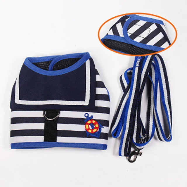 Pet Dog Clothes Soft Navy Style Leash Set For Teddy Pomeranian Chihuahua Dog Supplies Collar Cat Pet Dog Chest Strap Leash