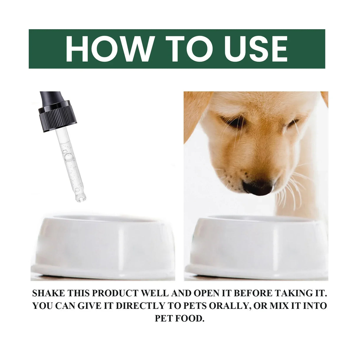 Pet probiotic drops relieve discomfort in cats, dogs, and bad breath. Pet care solution