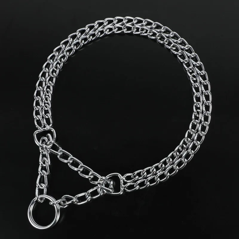 35-70cm Dog Collar Metal Adjustable Double Row Telescopic Chain Triple Ring Explosion-Proof Punch Collar Dog Training Supplies