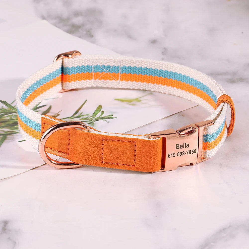 Personalized Nylon Dog Collar Leather Dogs Collars Free Engraved Pet ID Name Buckle Necklace Anti-lost For Small Large Dogs Pug