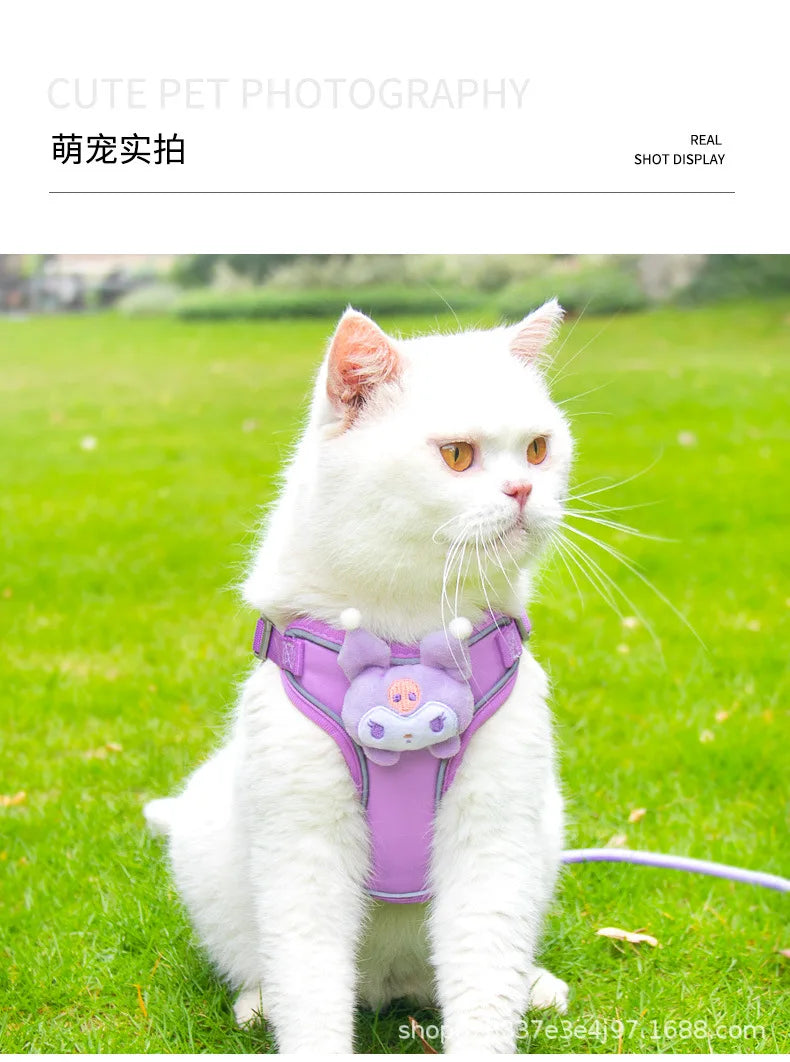 Miniso Kawaii Reflective Luminous Harness Hello Kitty Cartoon Pet Leash Kuromi Cute Prevent Breaking Away Vest Fashion New Style