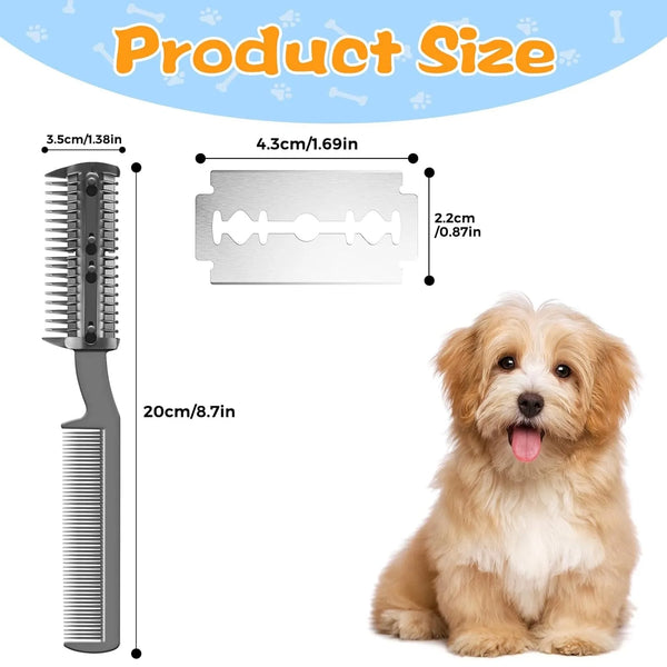 2-in-1 Pet Grooming Razor Comb Plastic With 1PC Metal Blade Hair Trimmer For Dog Cat Trimming Grooming Safe Razor Comb Supplies