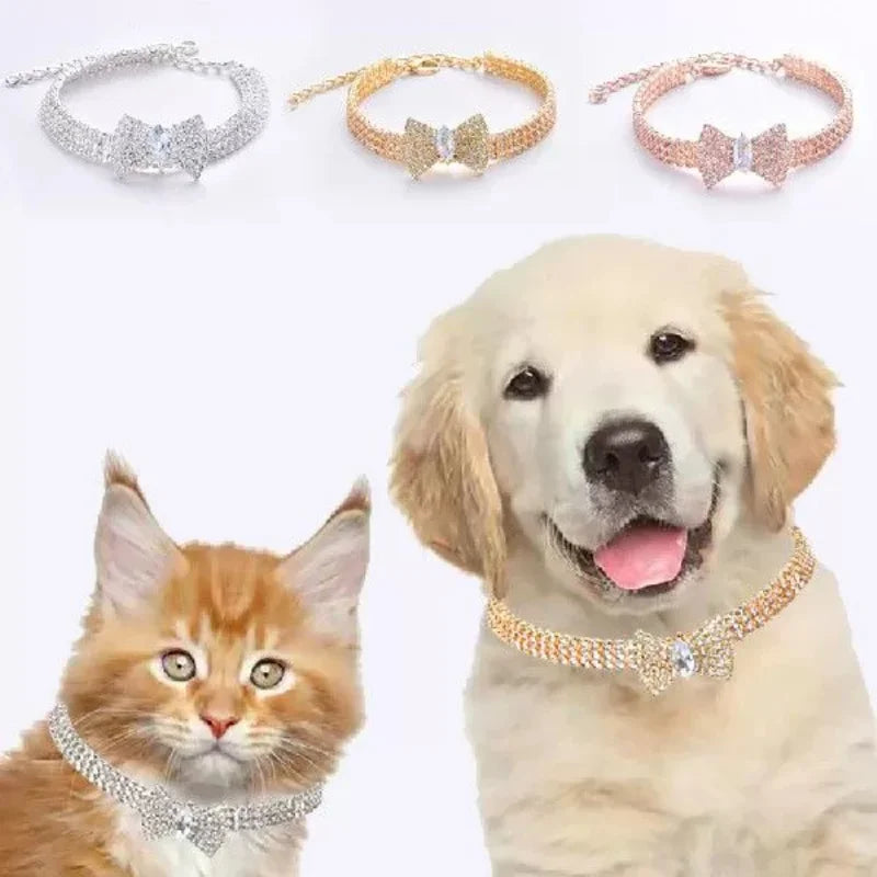 Adjustable Pet Necklace Cat Dog Collar with Diamond Zircon Bone Pendant Jewelry Luxury Metal Copper Puppy Collars Dog Supplies