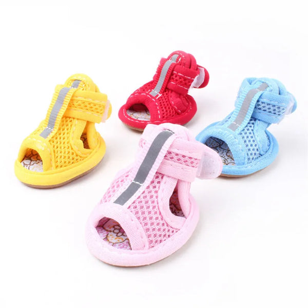 4pcs/lot Hot Sale Casual Anti-Slip Small Dog Shoes Cute Pet Shoes Shoe Spring Summer Breathable Soft Mesh Sandals Candy Colors