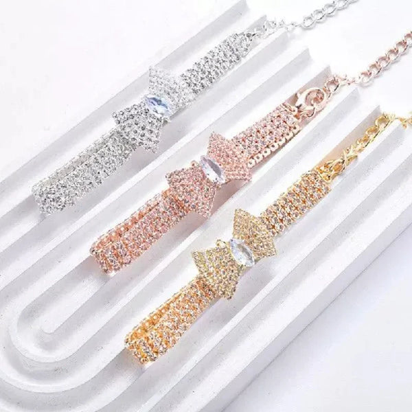 Adjustable Pet Necklace Cat Dog Collar with Diamond Zircon Bone Pendant Jewelry Luxury Metal Copper Puppy Collars Dog Supplies