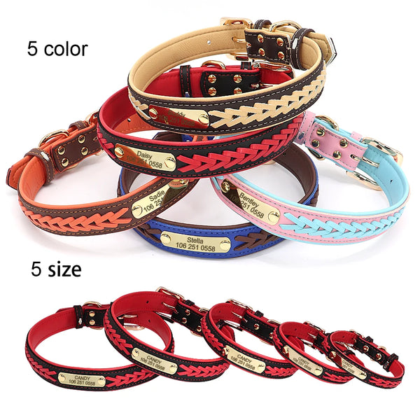 Personalized Dog ID Collar PU Leather Dog Collars Anti-lost ID Tag Free Engraving Nameplate For Small Medium Large Dogs Pitbull