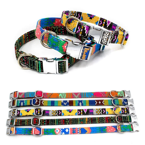 Personalized Dog Collar Free Custom Engraved Pet Cat Dog Name Tag Beach Rainbow Print Nylon Collars For Small Medium Large Dogs