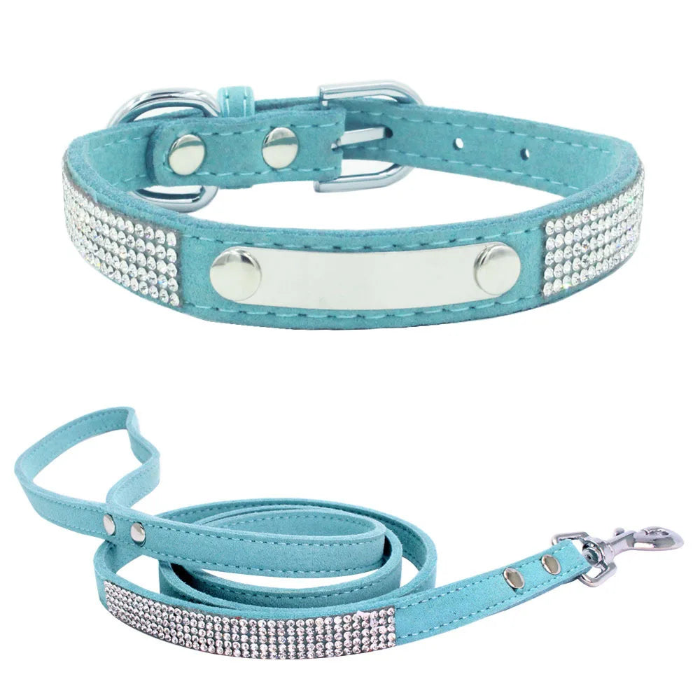 Personalized Dog Collar Leather Rhinestone Bling Charms Custom Pet Dogs Cat Name