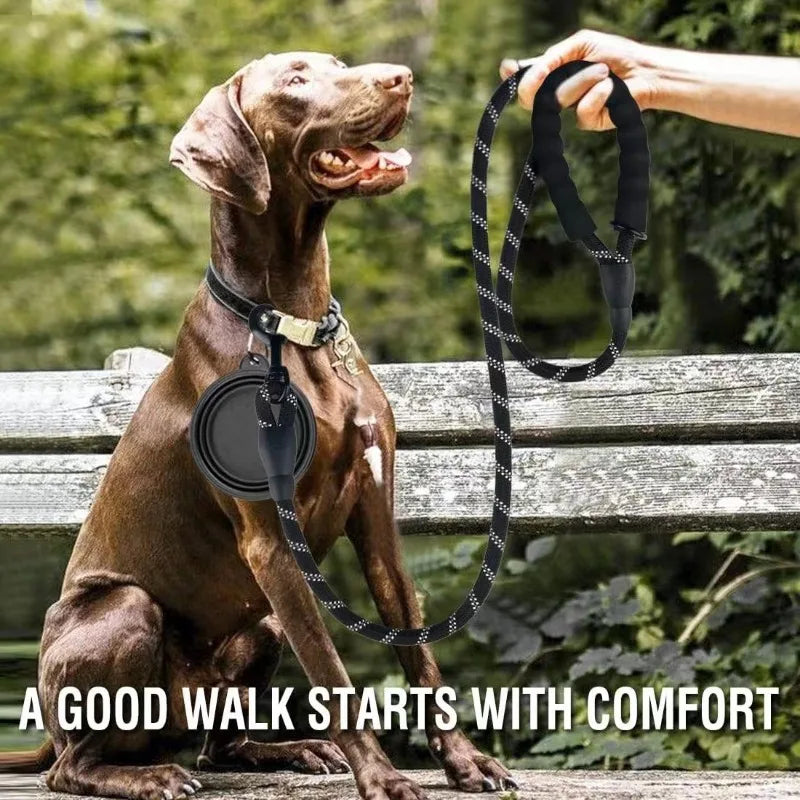 Reflective Dog Leash With Comfortable Padded Handle - Double Heavy Duty Traction Rope For Strong Dogs - Enhance Safety And Contr