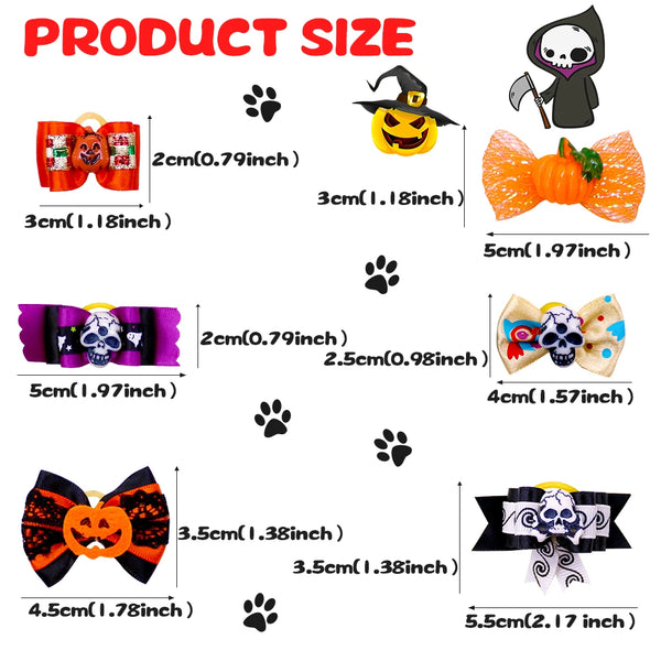 10PCS Dog Bows Halloween Party Puppy Bows With Rubber Bands Pet Bowknots For Dogs Pet Dog Grooming Accessories Pet Supplies