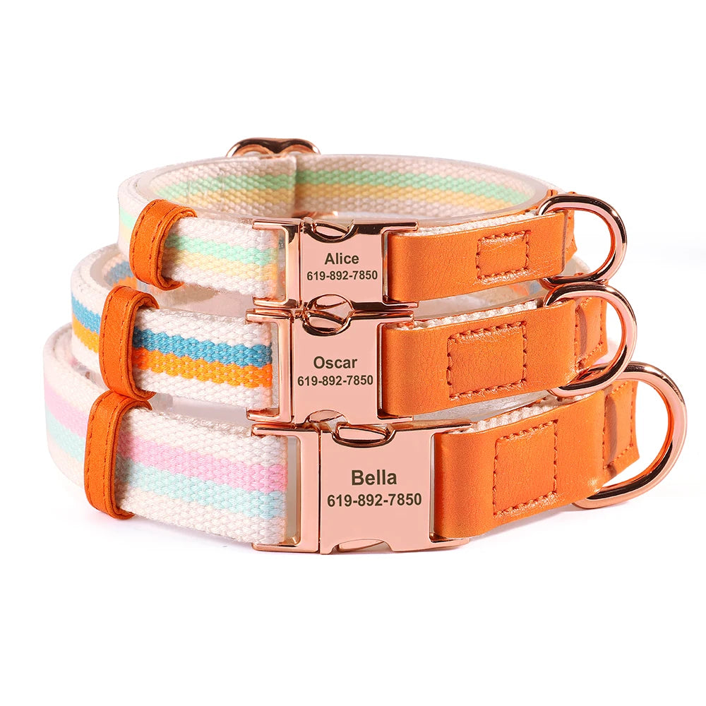 Personalized Nylon Dog Collar Leather Dogs Collars Free Engraved Pet ID Name Buckle Necklace Anti-lost For Small Large Dogs Pug