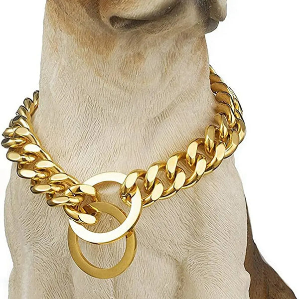 45cm Dog Collar Fully Welded 18K Gold Heavy Duty Choke Cuban Dog Chain Strong Stainless Steel Chain Training Collar