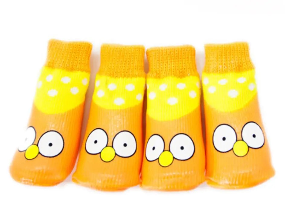 Small Dog Pet Socks Cartton Design 4pcs/Set Waterproof Puppy Shoes Casual Autumn/Winter Pet Socks for Dogs Puppies