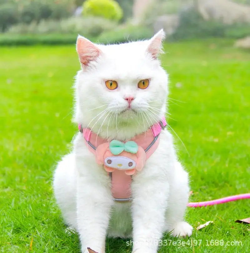 Miniso Kawaii Reflective Luminous Harness Hello Kitty Cartoon Pet Leash Kuromi Cute Prevent Breaking Away Vest Fashion New Style