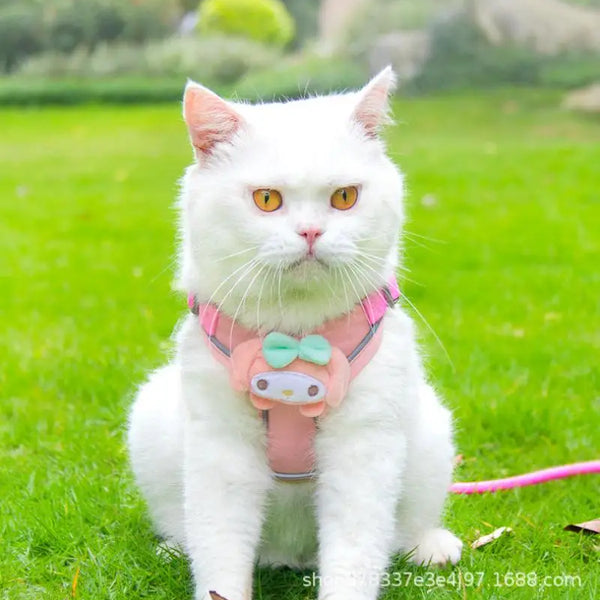Miniso Kawaii Reflective Luminous Harness Hello Kitty Cartoon Pet Leash Kuromi Cute Prevent Breaking Away Vest Fashion New Style