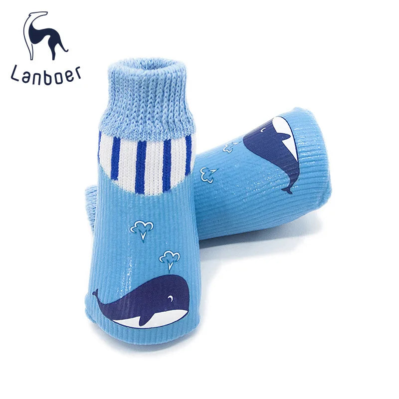 Small Dog Pet Socks Cartton Design 4pcs/Set Waterproof Puppy Shoes Casual Autumn/Winter Pet Socks for Dogs Puppies
