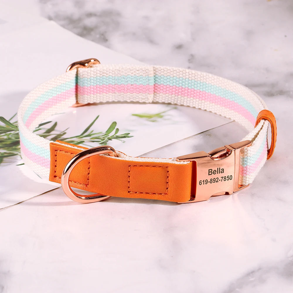 Personalized Nylon Dog Collar Leather Dogs Collars Free Engraved Pet ID Name Buckle Necklace Anti-lost For Small Large Dogs Pug